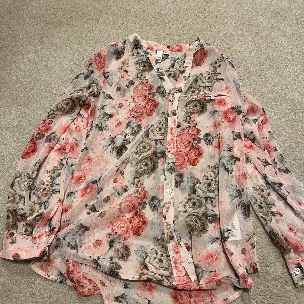 Kut from the Kloth Floral Blouse - Pink and Gray
